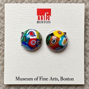 Multicolor Millefiori Art Glass Clip On Earrings Handmade Italy MFA Boston
